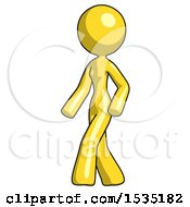 Yellow Design Mascot Woman Man Walking Turned Left Front View