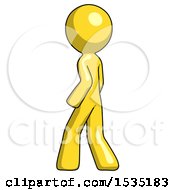 Poster, Art Print Of Yellow Design Mascot Man Walking Away Direction Left View