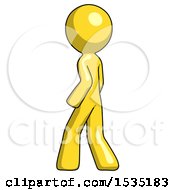 Yellow Design Mascot Man Walking Away Direction Left View