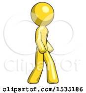 Poster, Art Print Of Yellow Design Mascot Man Walking Turned Right Front View