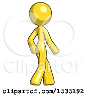 Yellow Design Mascot Woman Walking Away Direction Right View