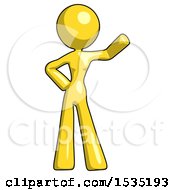 Poster, Art Print Of Yellow Design Mascot Woman Waving Left Arm With Hand On Hip