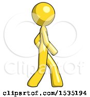 Poster, Art Print Of Yellow Design Mascot Woman Walking Right Side View