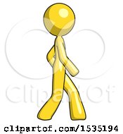 Yellow Design Mascot Woman Walking Right Side View