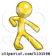 Poster, Art Print Of Yellow Design Mascot Man Karate Defense Pose Right