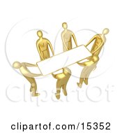 Group Of Gold People Working Together To Lift A Blank White Sign Which Is Ready For An Advertisement Clipart Illustration Image