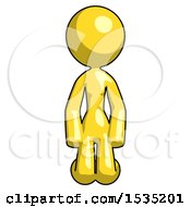 Yellow Design Mascot Woman Kneeling Front Pose