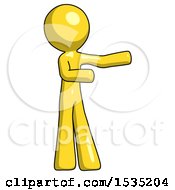 Poster, Art Print Of Yellow Design Mascot Man Presenting Something To His Left