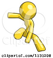 Yellow Design Mascot Woman Action Hero Jump Pose