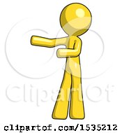 Poster, Art Print Of Yellow Design Mascot Man Presenting Something To His Right