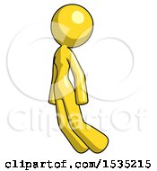 Poster, Art Print Of Yellow Design Mascot Woman Floating Through Air Left