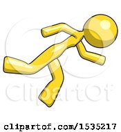 Poster, Art Print Of Yellow Design Mascot Woman Running While Falling Down