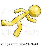 Poster, Art Print Of Yellow Design Mascot Man Running While Falling Down