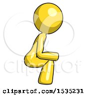 Yellow Design Mascot Woman Squatting Facing Right
