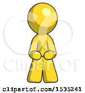 Yellow Design Mascot Man Squatting Facing Front