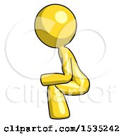 Poster, Art Print Of Yellow Design Mascot Woman Squatting Facing Left