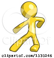 Yellow Design Mascot Man Karate Defense Pose Left