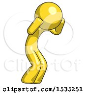 Yellow Design Mascot Man With Headache Or Covering Ears Turned To His Right