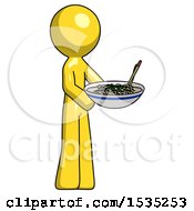 Poster, Art Print Of Yellow Design Mascot Man Holding Noodles Offering To Viewer
