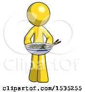 Yellow Design Mascot Man Serving Or Presenting Noodles