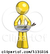 Yellow Design Mascot Woman Serving Or Presenting Noodles
