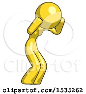 Yellow Design Mascot Woman With Headache Or Covering Ears Facing Turned To Her Right