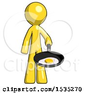 Poster, Art Print Of Yellow Design Mascot Man Frying Egg In Pan Or Wok