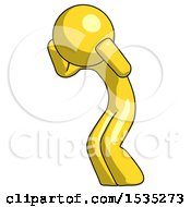 Yellow Design Mascot Man With Headache Or Covering Ears Turned To His Left