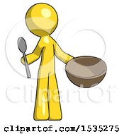 Poster, Art Print Of Yellow Design Mascot Man With Empty Bowl And Spoon Ready To Make Something