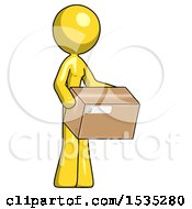 Yellow Design Mascot Woman Holding Package To Send Or Recieve In Mail