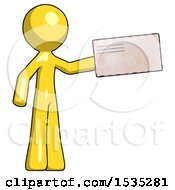 Yellow Design Mascot Man Holding Large Envelope