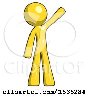 Poster, Art Print Of Yellow Design Mascot Man Waving Emphatically With Left Arm