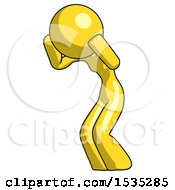 Yellow Design Mascot Woman With Headache Or Covering Ears Facing Turned To Her Left