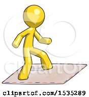 Yellow Design Mascot Man On Postage Envelope Surfing