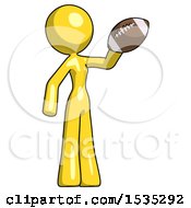 Poster, Art Print Of Yellow Design Mascot Woman Holding Football Up