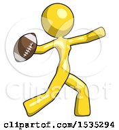 Poster, Art Print Of Yellow Design Mascot Woman Throwing Football