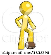 Poster, Art Print Of Yellow Design Mascot Man Standing With Foot On Football