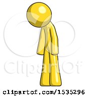 Yellow Design Mascot Man Depressed With Head Down Turned Left