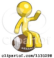 Poster, Art Print Of Yellow Design Mascot Man Sitting On Giant Football