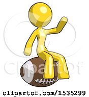 Yellow Design Mascot Woman Sitting On Giant Football