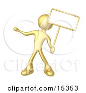 Gold Person Standing And Holding Up A Blank Sign For An Advertisement Clipart Illustration Image