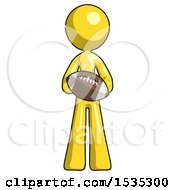 Poster, Art Print Of Yellow Design Mascot Woman Giving Football To You