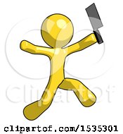 Yellow Design Mascot Man Psycho Running With Meat Cleaver