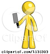 Poster, Art Print Of Yellow Design Mascot Man Holding Meat Cleaver