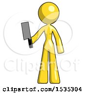 Poster, Art Print Of Yellow Design Mascot Woman Holding Meat Cleaver