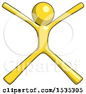 Poster, Art Print Of Yellow Design Mascot Man With Arms And Legs Stretched Out