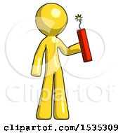 Poster, Art Print Of Yellow Design Mascot Man Holding Dynamite With Fuse Lit