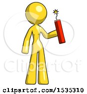 Poster, Art Print Of Yellow Design Mascot Woman Holding Dynamite With Fuse Lit