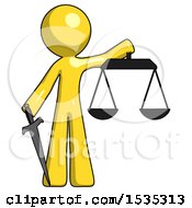 Poster, Art Print Of Yellow Design Mascot Man Justice Concept With Scales And Sword Justicia Derived