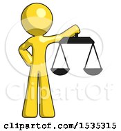 Poster, Art Print Of Yellow Design Mascot Man Holding Scales Of Justice